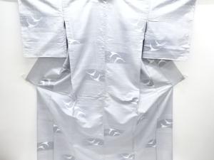 未使用品　抽象鳥模様織出し手織り紬単衣着物